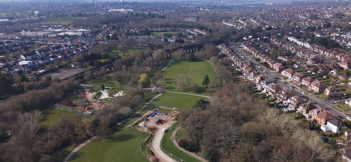 Barhale - Fortis Green water main upgrade at Arnos Park, North London (Aerial)